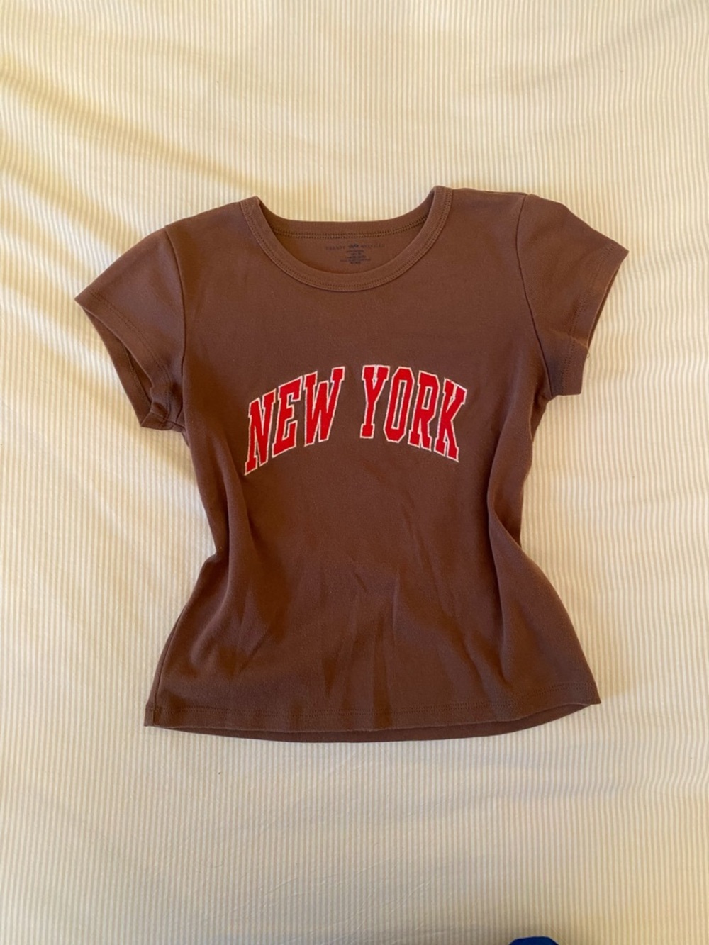 Brandy Melville Brown Tee with Red "NEW YORK" Graphic